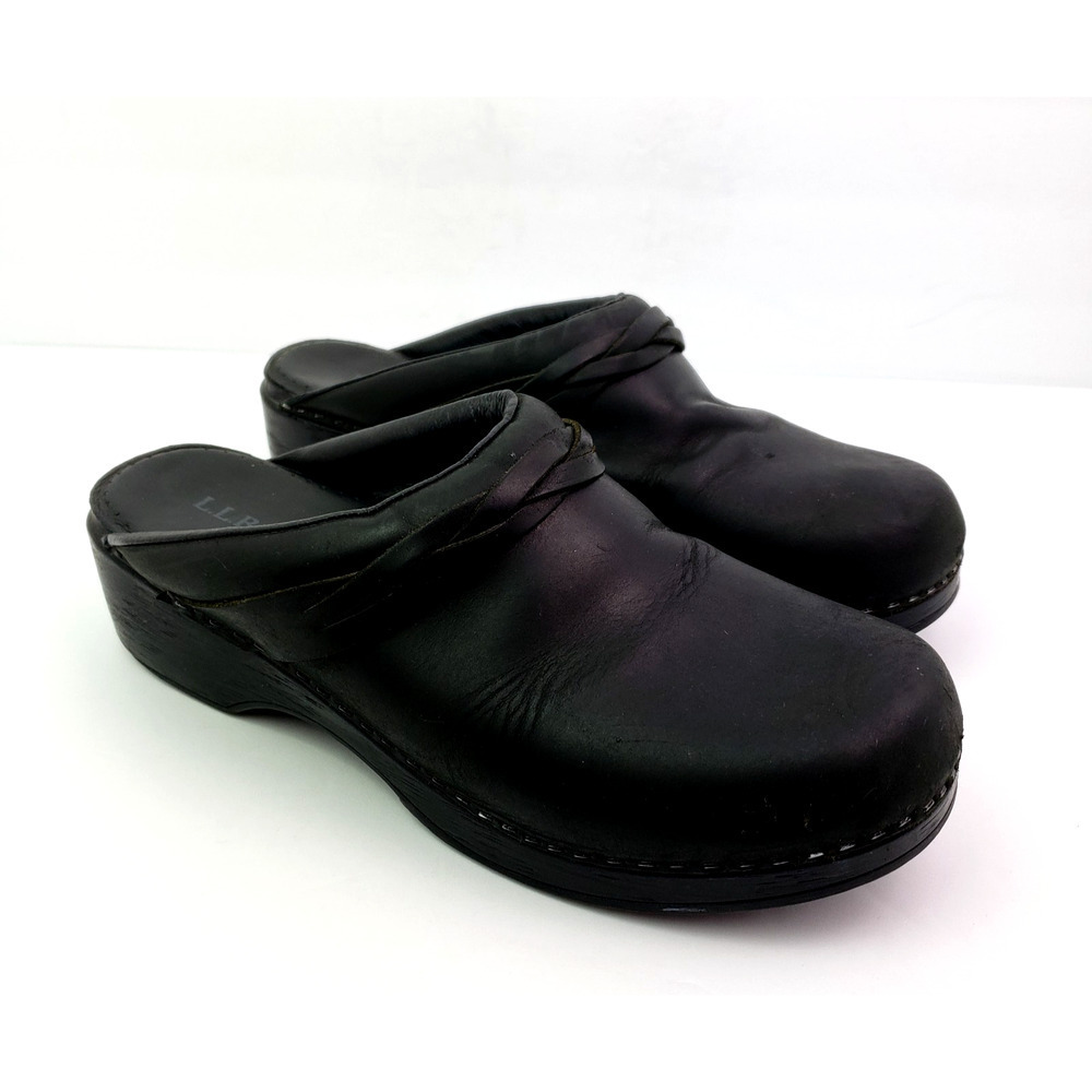L.L. Bean Black Leather Clog Mules
